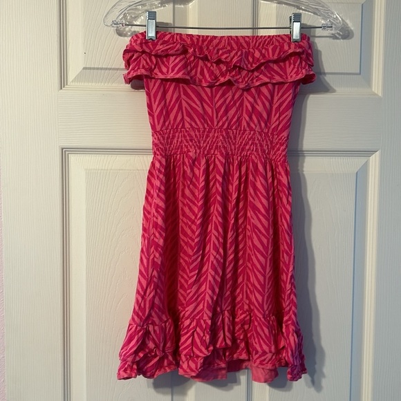 OP Hot Pink Zebra Print Strapless Coverup Y2K - Picture 4 of 4